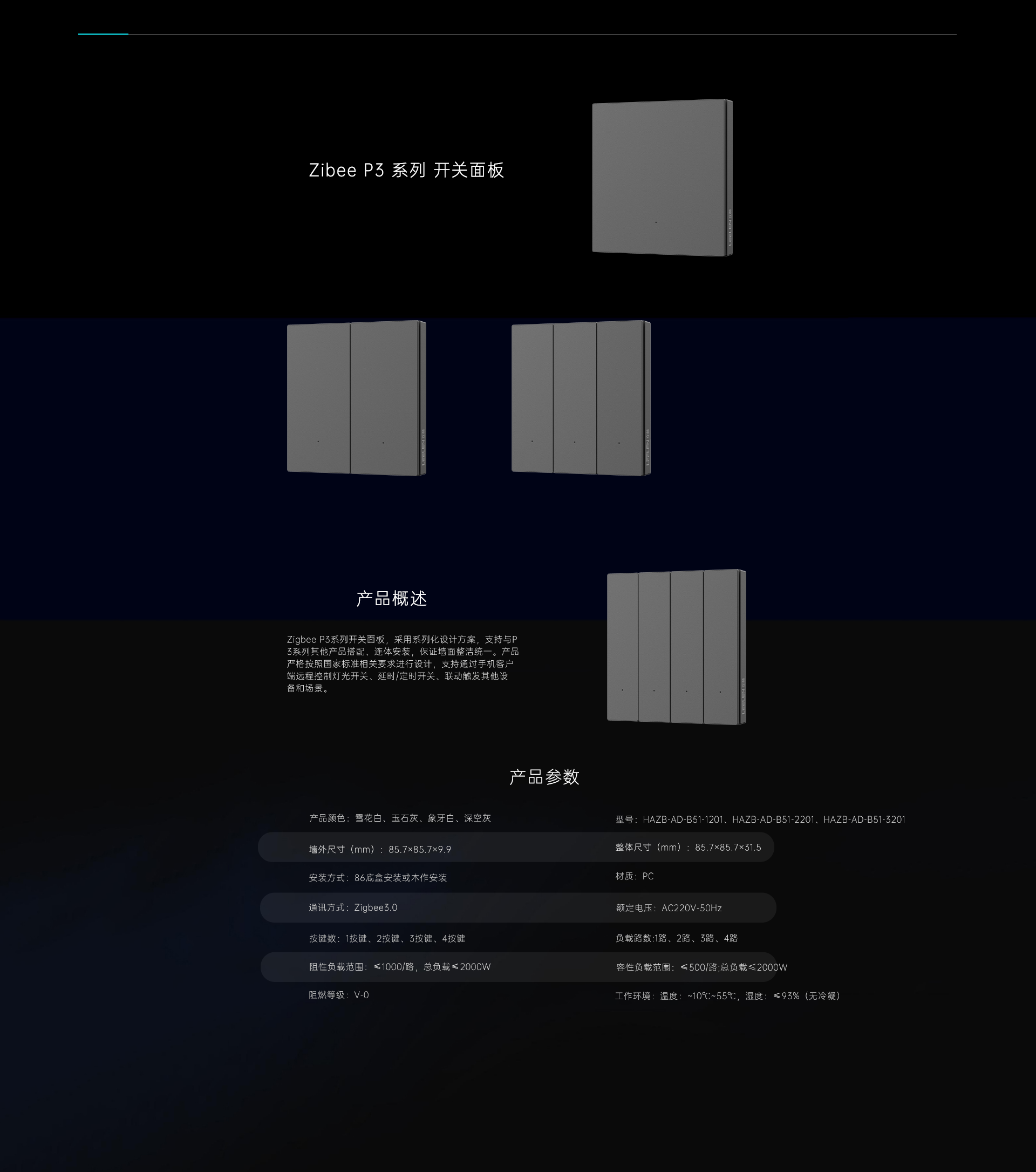Zigbee P3系列 开关面板